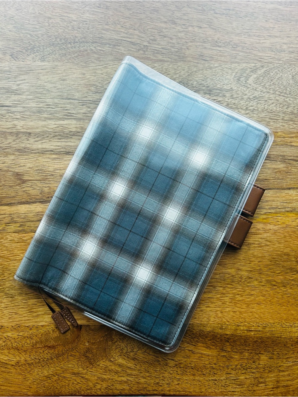 Hobonichi A5 Planner Cover Blue Plaid + Clear Cover NEW - Picture 2 of 6